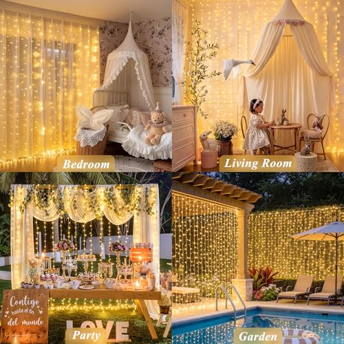 USB Plug in Curtain Lights 200 LED with 8 Modes (6.5 Foot)