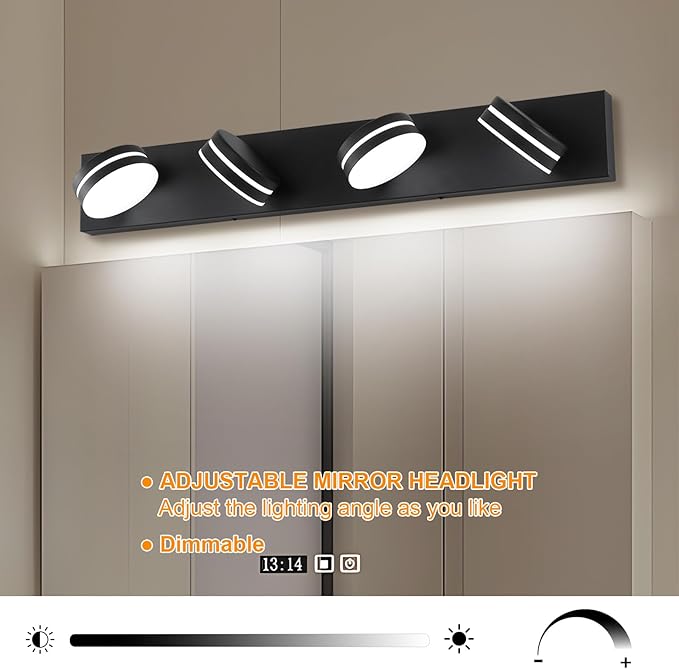 4-Light Bathroom Vanity Light, Matte Black Bathroom Light Fixtures Over Mirror