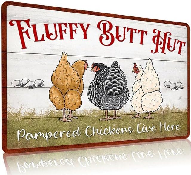 Fluffy Butt Hut Metal Tin Sign Funny Chicken Coop Sign For Home Decor Kitchen Decoration Wall Art Farm Farmhouse Vintage Decor Chicken Coop Accessories 12X16 Inch