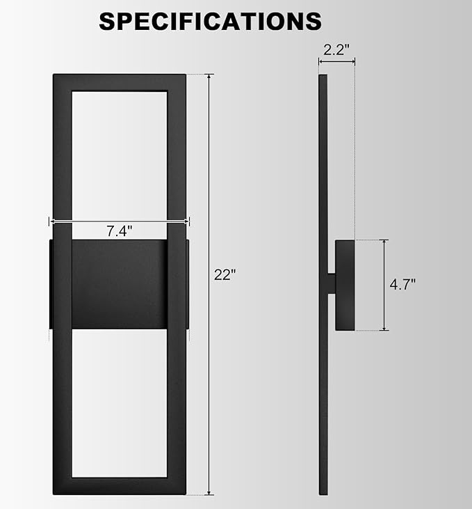 Krychiler 22 Inch Modern LED Outdoor Wall Sconce, Rectangle Integrated LED Wall