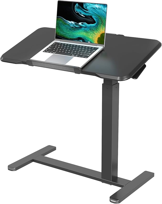 Rolling Laptop Desk, Mobile Standing Desk Height Adjustable, 180° Tiltable Overbed Bedside Table, Portable Computer Desk with Wheels, Foldable Laptop Cart for Home Office, Black