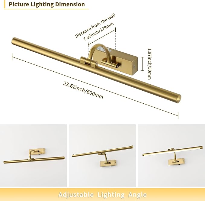 Wireless Picture Lights with Remote and Timer Rechargeable Brass Gallery