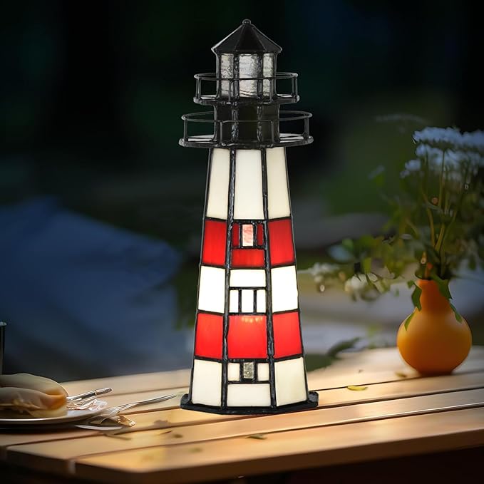 A0016 Tiffany Lighthouse Lamp Stained Glass Accent Table lamp Night Light