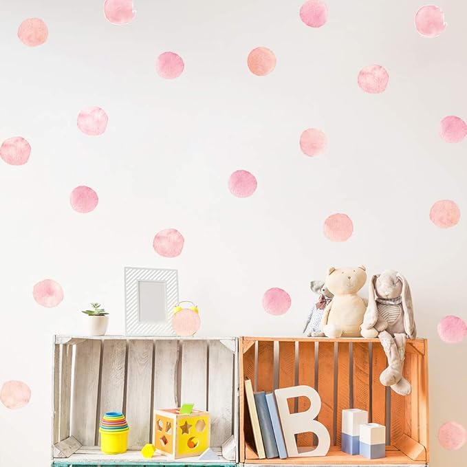 Pink Polka Dot Wall Decals 36pcs Watercolor Dots Wall Sticker for Kids, Baby Girls, Teens, and Nursery Room (6 Sheets) - Each Dot: 2.36 x 2.36 inch