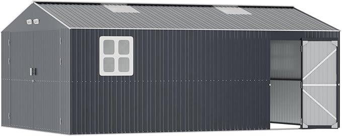 Metal Garage Shed 13x20x8.5', Large Outdoor Storage Building, Ultra-Reinforced Truss System, Weatherproof with Skylights & Dual-Entry, Steel Carport and Workshop for Car,Boat,Big Tool Organization