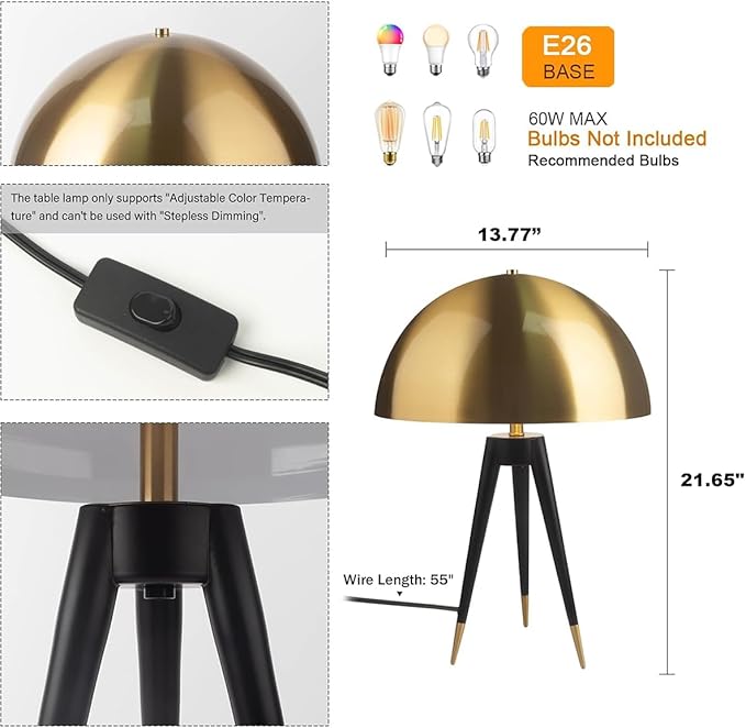 21-inch Tall Metal Table Lamp, Mid Century Side Table Lamp