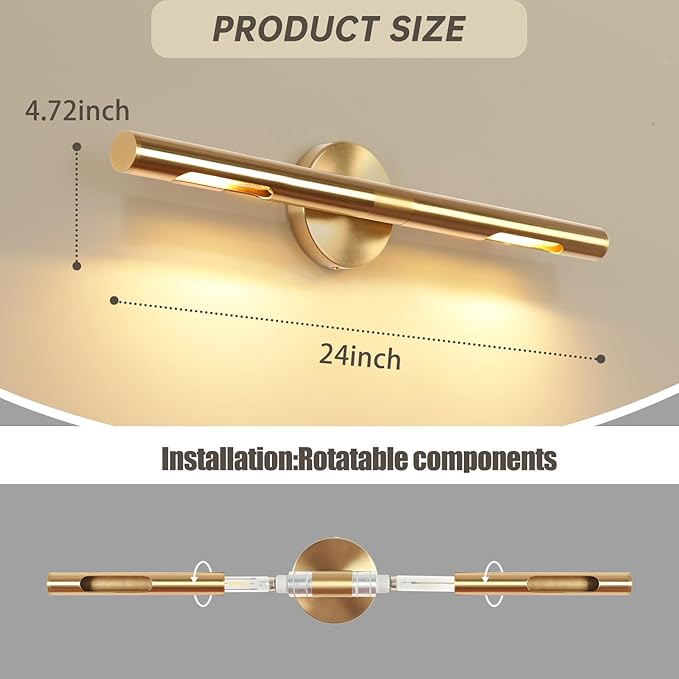 Wall Sconces, Hardwired Wall Light 24" 3200K Gold Picture Light Rotatable 360°