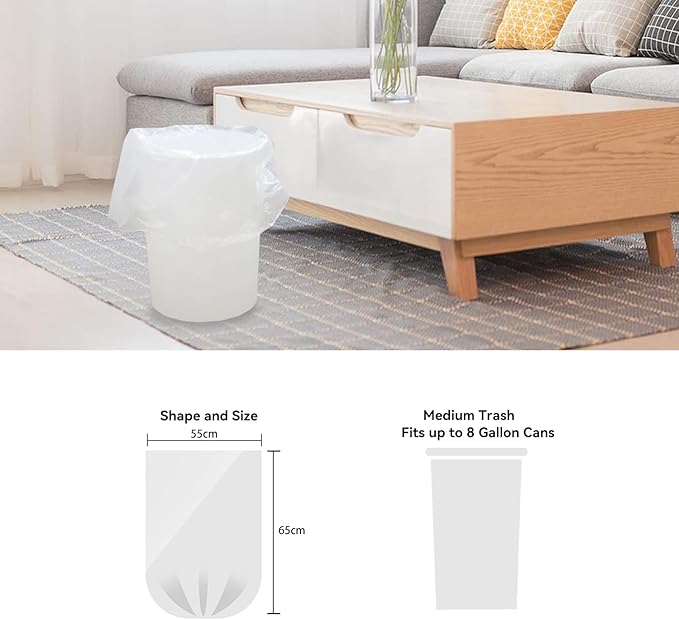 6 Gallon Trash Bags, 48 Count, Garbage Bags, No Flaps/Ties, 55x65cm,7g/pcs, Unscented, White