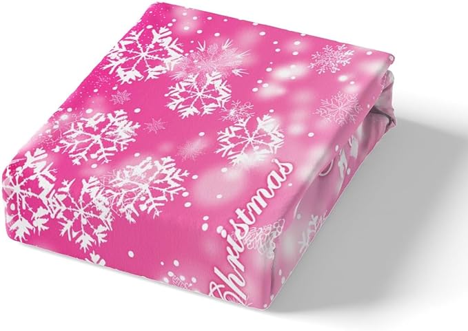 Manfei Christmas Pink Duvet Cover Set Full Size, Xmas Trees Deer Snowflake Bedding Set 3pcs for Kids Girls, New Year Theme Comforter Cover Soft Polyester Quilt Cover with 2 Pillowcases,No Comforter