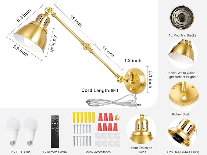 2 Pack Plug in Wall Sconces
