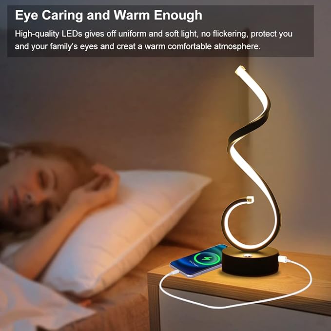 Modern Spiral LED Table Lamp Set of 2, 10W Touch Control Table Lamp