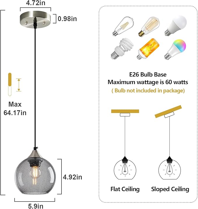 Light Grey Glass Pendant Lights Kitchen Island Globe Pendant Light Fixtures