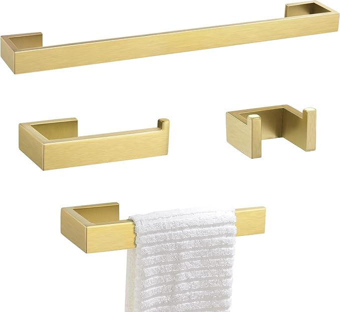 Gold Towel Bar Set 4 Pieces Bathroom Hardware Set Wall Mounted Stainless Steel