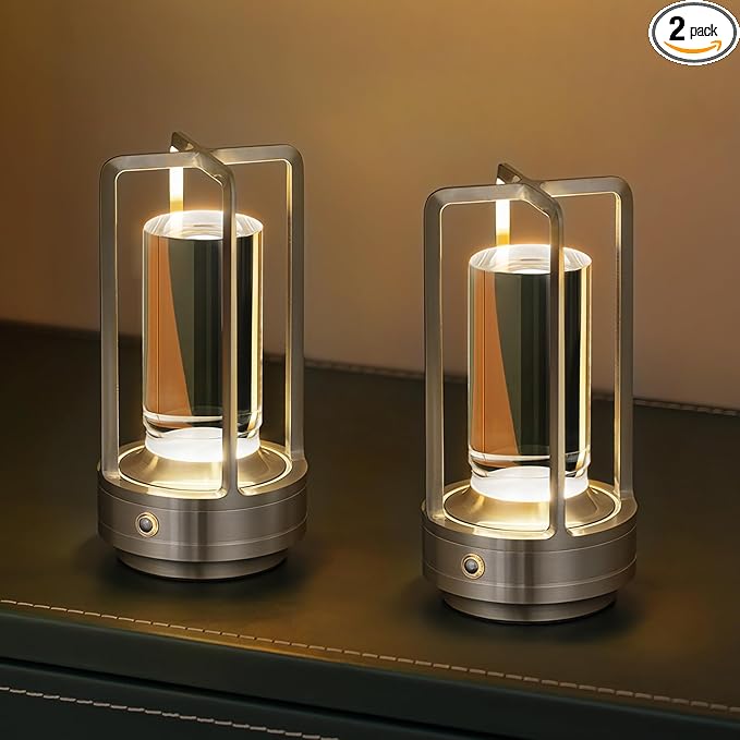Rechargeable Table Lamp Cordless, 3 Color | Crystal | Stepless Dimming