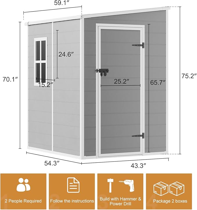Resin Outdoor Storage Shed with Floor 5x4 FT Waterproof Plastic Sheds Kit Window Lockable Door Included, Outside Small Garden Tools Sheds for Backyard Patio