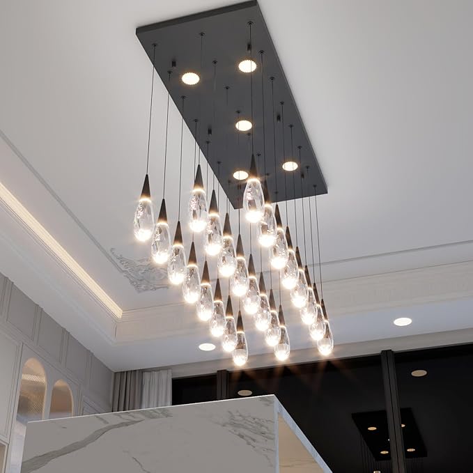 Rectangular Chandelier 24-Lights LED Dimmable Raindrop Chandeliers