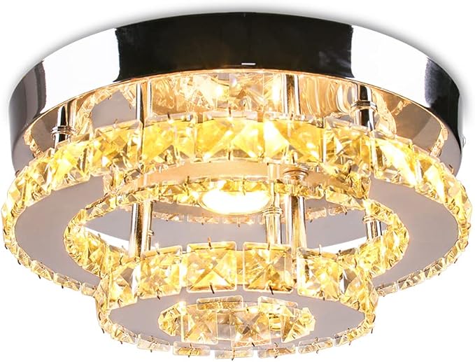 Mini Chandelier LED Crystal Ceiling Light 2 Layers Flush Mount Ceiling Light
