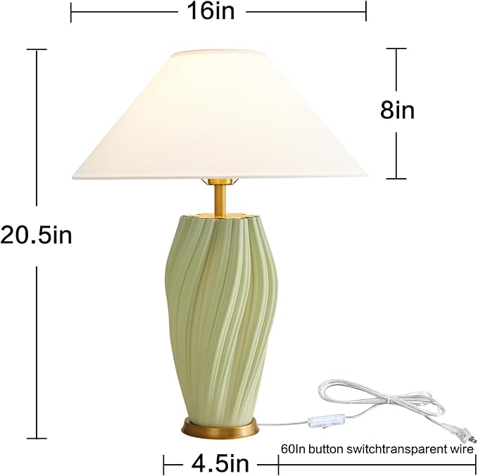 Modern E26 Ceramic Table Lamps 20.5", Sage Green Plug in Table Lamp Funky Decor