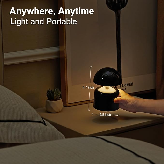 Modern Cordless Mushroom Small Table Lamp Touch LED Lamps, 3-Way Dimmable