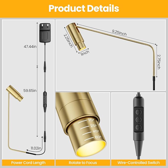 Zoomable Picture Light Spotlight, Plug in LED Picture Lights