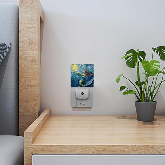 LED Night Lights Plug into Wall, Starry Night Singing Mermaid Decorative Night