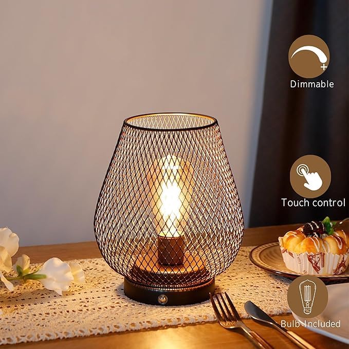 JHY DESIGN Dimmable Touch Bedside Table Lamp Set of 2 Rechargeable Battery