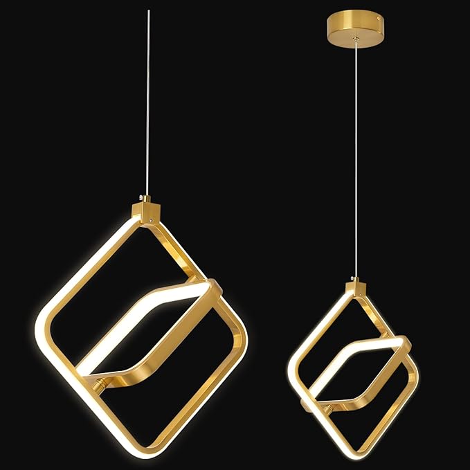 Modern LED Chandelier Gold Rectangular Pendant Light Fixtures 4000K 20W