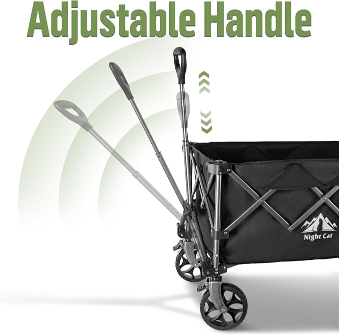 Night Cat Collapsible Wagon for Camping: 150L Garden Gart with Wheels Heavy Duty - Folding Utility Wagon for Outdoor