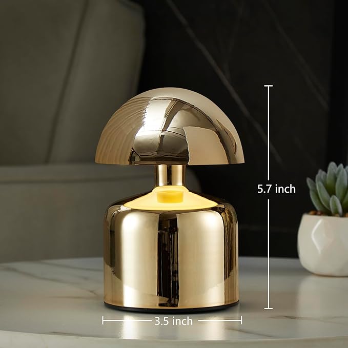 Modern Cordless Mushroom Small Table Lamp Touch LED Lamp, 3-Way Dimmable