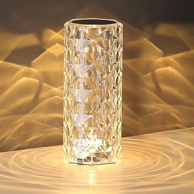 Portable Crystal Table Lamp, 3 Color Touch Control Rechargeable Lamp, Crystal