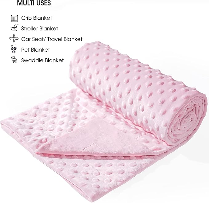 david's kids Micro Fleece Minky Baby Blanket for Girls with Double Layer and Soothing Raised Dots, 40x50 Inches Breathable and Soft Lightweight Receiving Blanket for Newborns, Pink