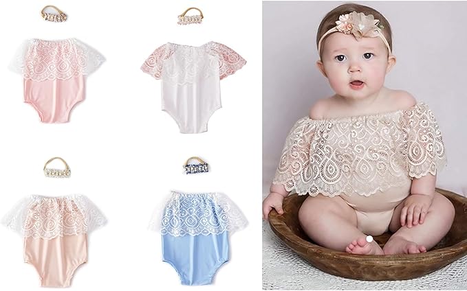 1 Set Newborns Photography Props Baby Girls Romper With Matching Headband Hairband Outfits For Photoshoots Photography Studio Props