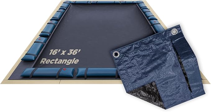 Buffalo Blizzard Deluxe 16 ft x 36 ft Rectangular Winter Pool Cover | Blue/Black | Closing Inground Swimming Pools | Easy to Install | Heavy Duty, Cold & UV Resistant | Shields from Seasonal Debris