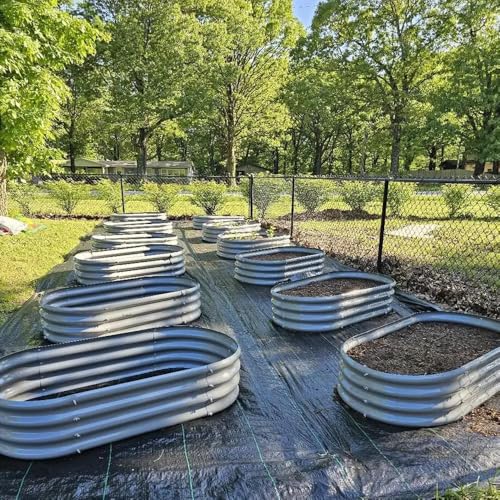 6 Pack 4x2x1ft Galvanized Raised Garden Bed Kit Oval Metal Ground Planter Box Outdoor Bottomless Planter Raised Beds for Vegetables Flowers Herbs Fruits
