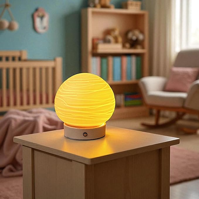 JHY DESIGN 3 Colors Bedside Rechargeable Table Lamp 6.5" H Globe Shade Battery