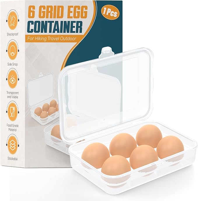ZPU Egg Holder Camping, 1Pcs 6 Grid Egg Container, Plastic Egg Carrier for Camping Picnic Travel Outdoor Refrigerator Kitchen, Protective Egg Storage Case, Clear White