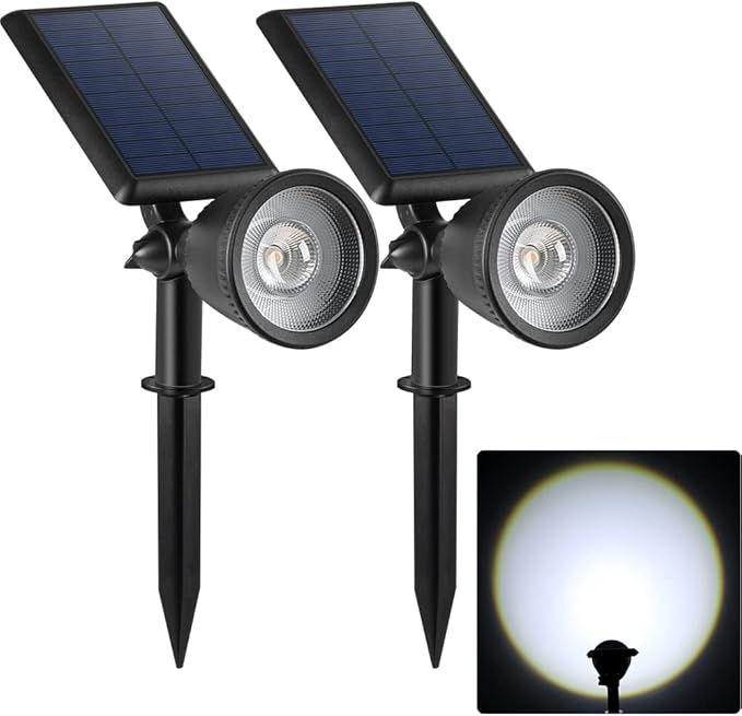 2 Pack Solar Powered Spot Lights Outdoor Waterproof Super Bright LED Yard