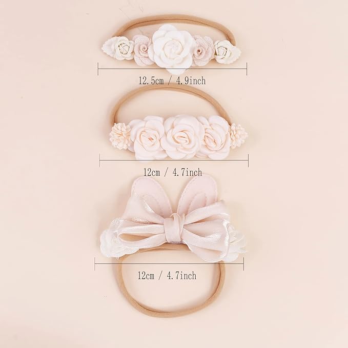 Baby Girl Headbands Nylon Flower Elastic Hairbands 3pcs Hair Accessories Gift for Newborn Infant Toddlers (TU-HDJ-3PCS)