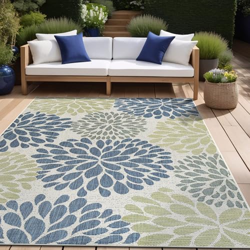 Outdoor Rug 8x10 Modern Exotic Tropical Leaf Area Rugs for Indoor and Outdoor Patio Deck Porch Garden Water Resistant Washable Outside Carpet