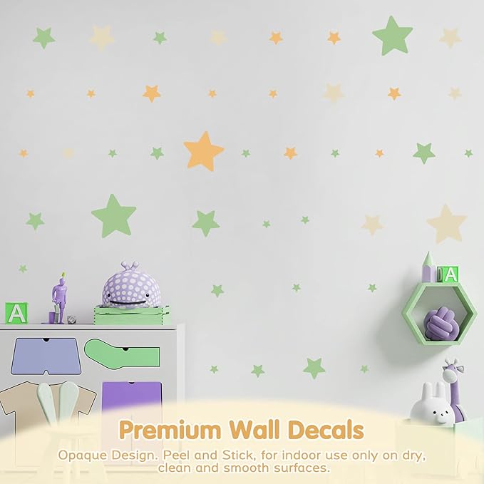 Stars Wall Stickers for Girls Kids, Vinyl Colorful Stars Wall Decals Peel and Stick, Spring Theme Stars Wall Stickers for Kids Room Nursery Girls Bedroom