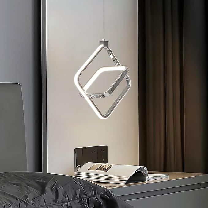 Modern LED Chandelier Chrome Rectangular Pendant Light Fixtures 4000K 20W