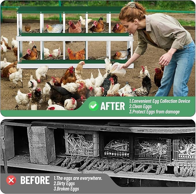 Chicken Nest Box, 10-Compartment Egg-Laying Box, Metal Hen House, Convenient for Collecting Eggs - Ventilated Poultry House Equipment - Suitable for Hens, Ducks Green,Without Stand