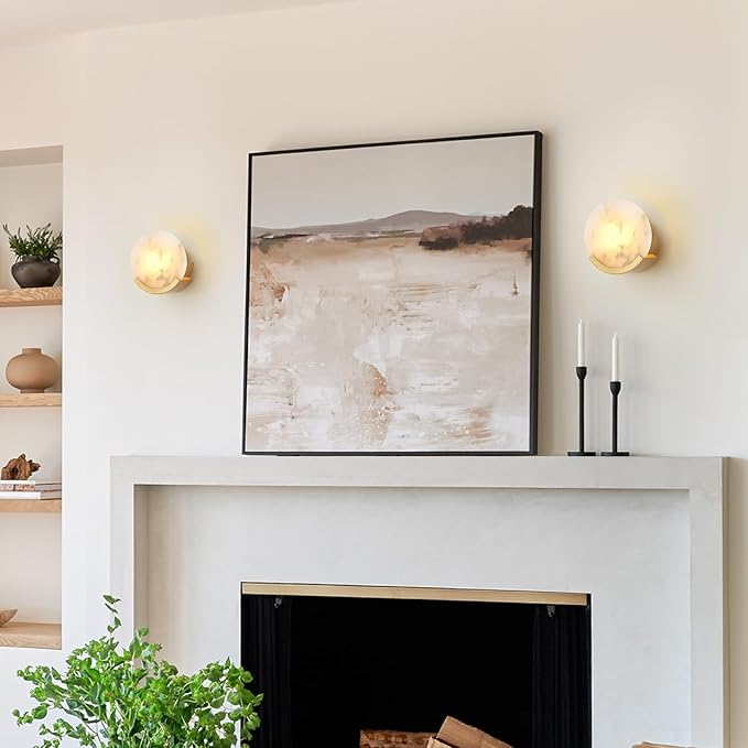 Gold Modern Wall Sconces for Bathroom, 1-Light Alabaster Sconce Wall Light