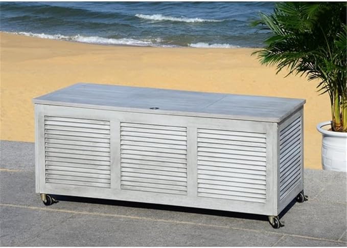Safavieh PAT7038B Outdoor Collection Elina Grey Wash 47.2" Cushion Deck Box
