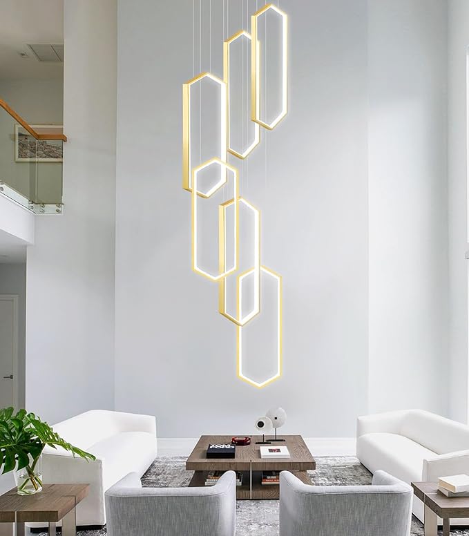 6 Rings Modern Chandelier LED Dimmable Pendant Lighting Adjust Flush Mount