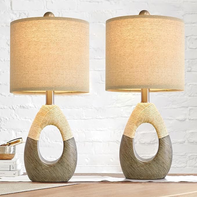 OYEARS 19” Boho Table Lamps Bedroom Living Room Set 2, Suitable
