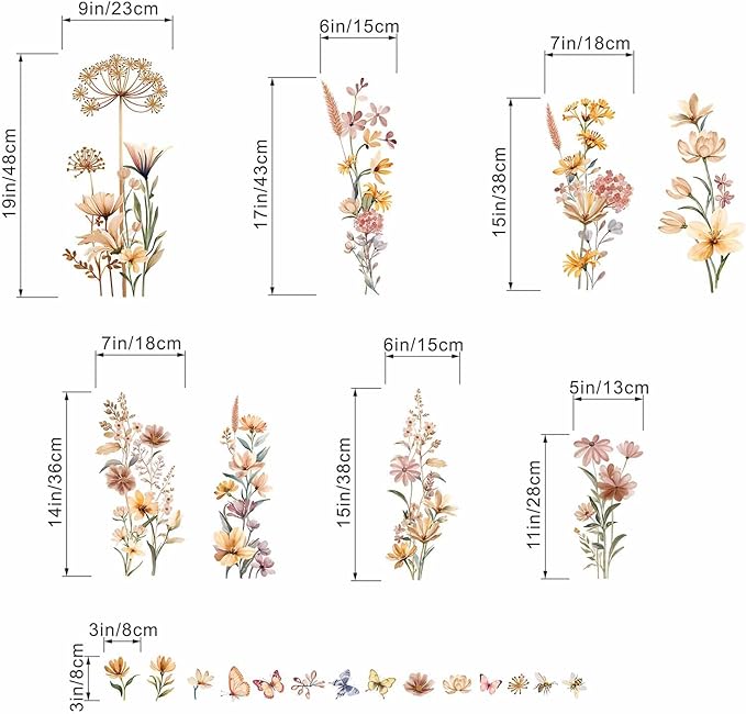 Boho Flower Wall Decals for Girls: Nursery Baby Room Peel and Stick Removable Wall Stickers for - Ages 1-12 Years Vinyl Wall Decor