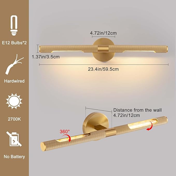 Wall Sconces, Hardwired Picture Light 24" Gold Picture Light