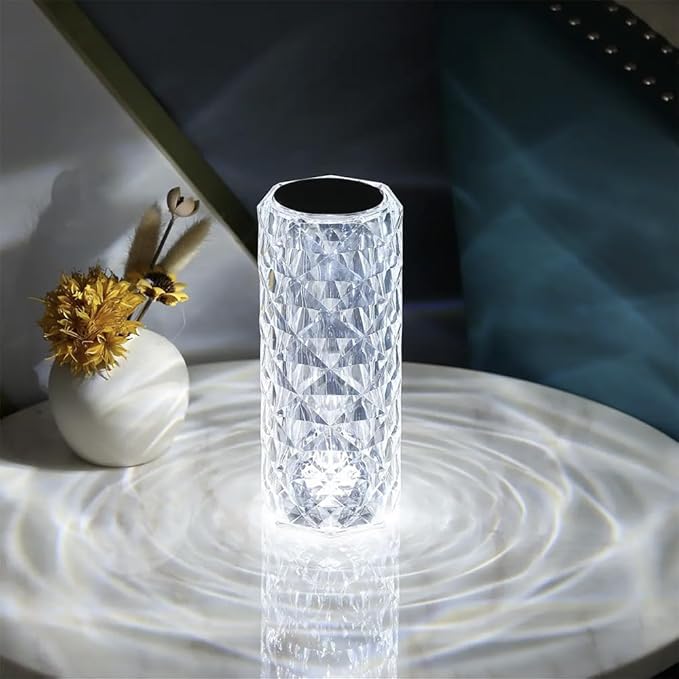 Portable Crystal Table Lamp, 3 Color Touch Control Rechargeable Lamp, Crystal