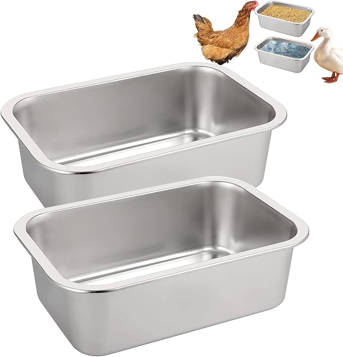 FlidRunest Heavy Duty Metal Chicken Feeder Trough, Durable Duck Water Feeder, Large Capacity Livestock Water Pan for Duck Pig Chick Deer, Easy to Clean